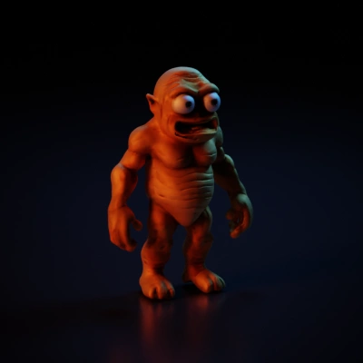 Muscular humanoid creature with bulging eyes, exaggerated features.