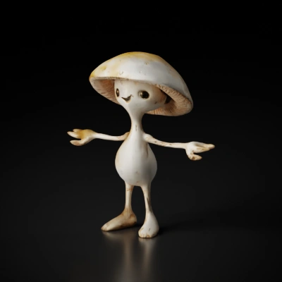 Mushroom humanoid character with smiling face.
