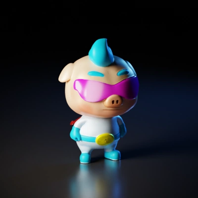 Cartoon pig in superhero costume.