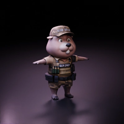 Gun shop beaver character.