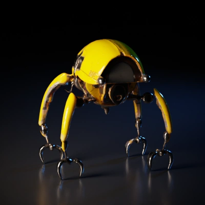 Mechanical spider-like robot, three legs, advanced design.