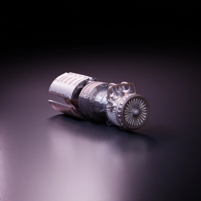 Futuristic mechanical engine with turbine and intricate details.