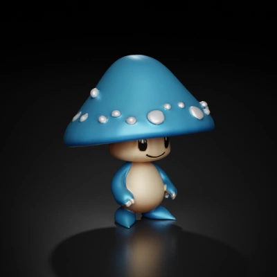 Mushroom character with a smiling face, cartoonish design.