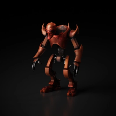 Skeleton-themed battle mech with humanoid shape and visible bolts.