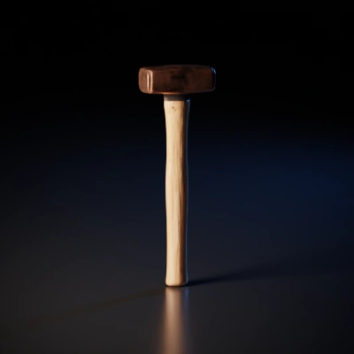 Wooden hammer with rectangular head.