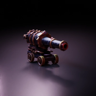 Steampunk cannon with ornate details.