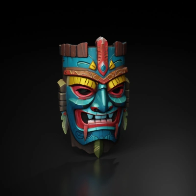 tribal mask with intricate carvings.