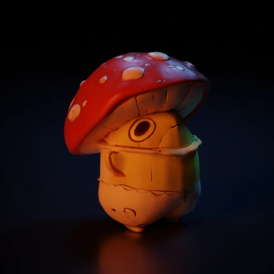 Mushroom-headed creature with wide eyes, wearing pantaloons.