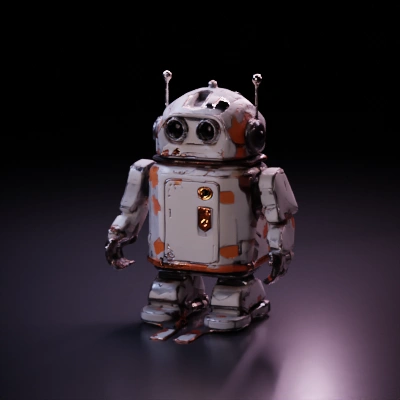 Retro-style robot, boxy design, with antennas.