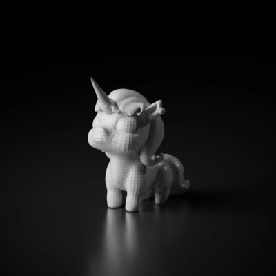 Chubby unicorn with golden horn, big eyes. symmetric geometry, smooth edges, character