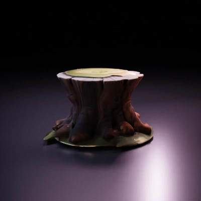 Tree stump with roots and small plants, for more leg branches and tree plant ontop