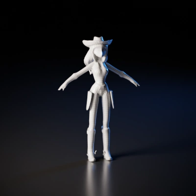 Cowgirl character in casual outfit, stylized animation. symmetric geometry, game-ready, character, complex geometry, sharp edges, smooth edges