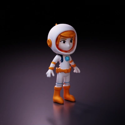 Animated space explorer character smiling, stylized