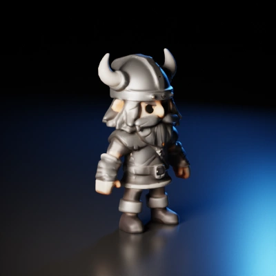 Viking character with horned helmet, cartoon style.