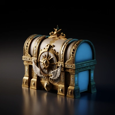 ornate, decorated treasure chest with gold accents.