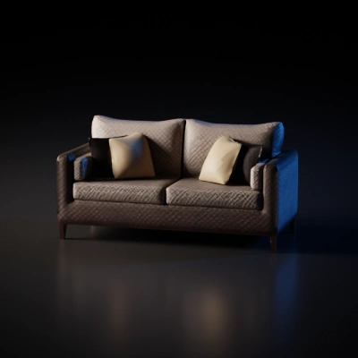 patterned sofa with cushions.