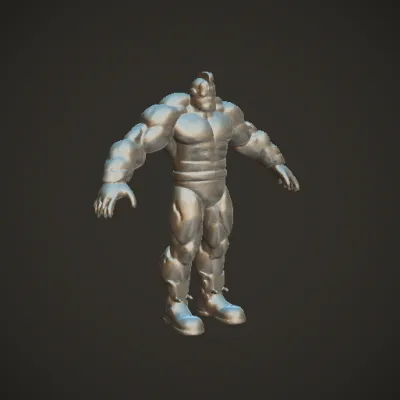 Muscular humanoid character, intimidating stance. symmetric geometry, complex geometry, character