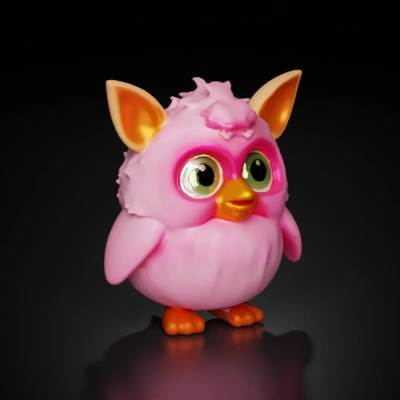 Furry creature with large eyes and ears.