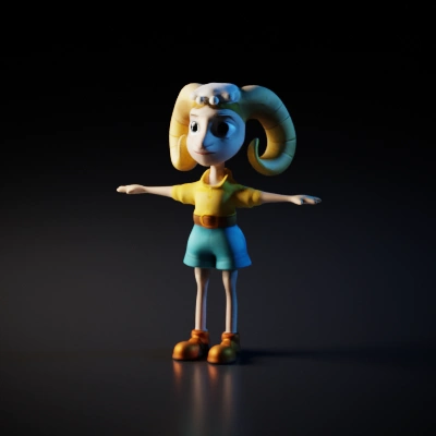 Goat-like humanoid character, cartoon-style, standing confidently, animated. t-pose