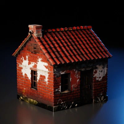Small red brick cottage.