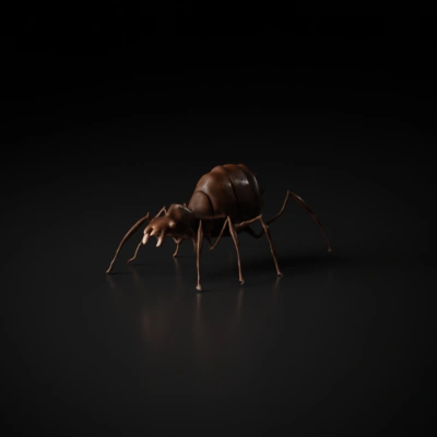 Giant insect-like robot with segmented body, six legs, antennas.