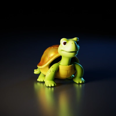 Cartoon turtle with big eyes, happy expression.