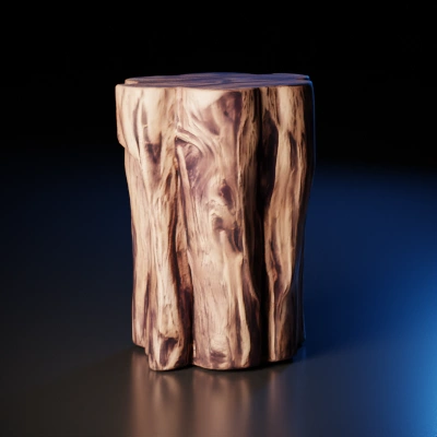 Tree trunk stool, natural texture.
