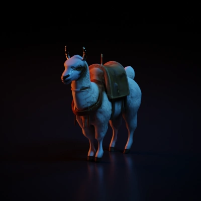 Llama with saddle and bags, for transport.