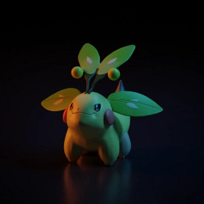Pokémon with plant-themed features including leaves and berries. sharp edges, pixel art