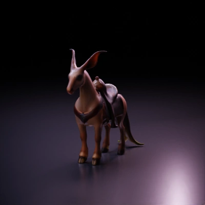 Fantasy creature centaur-like with wings, saddled.