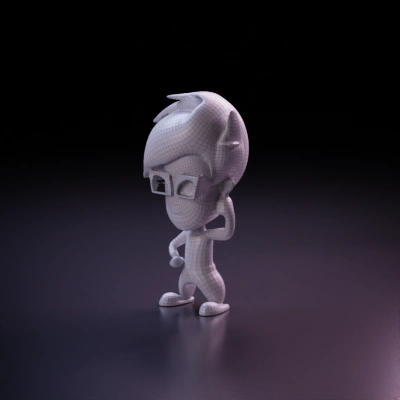 Cartoon boy with glasses, hand on face, eye on shirt.