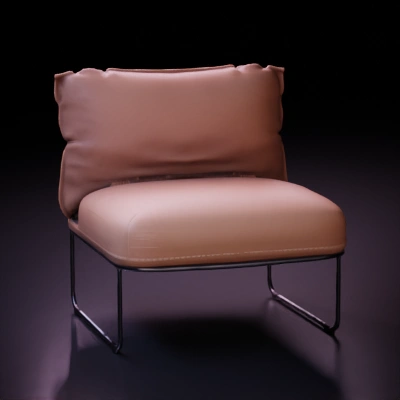 Cushioned chair with metal frame.