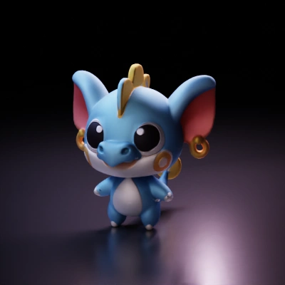 Chibi dragon with large ears and gold jewelry.