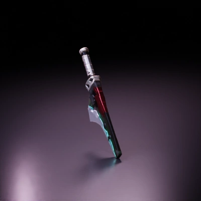 Futuristic sword with glowing elements, video game design.