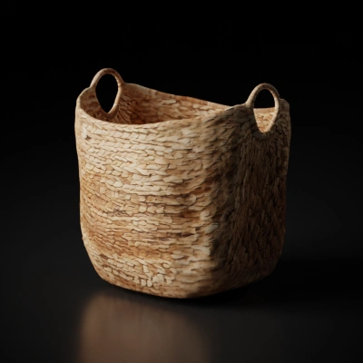 Woven basket with two handles.