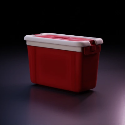 Portable red cooler with handle.