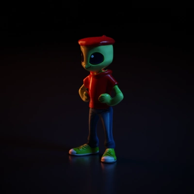 Cartoon alien in casual clothing.