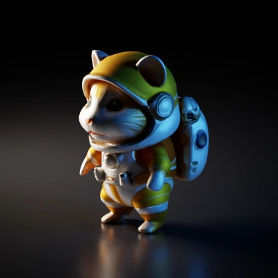Hamster astronaut in space suit, cute and tiny.