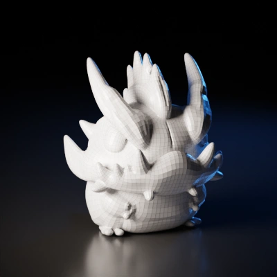 Chibi dragon-like character with horns, anime-inspired, cute.