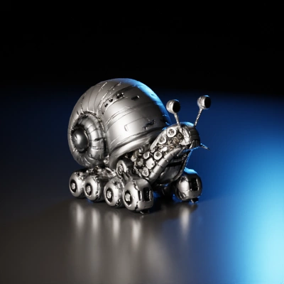 Battle-ready mech snail with futuristic design.
