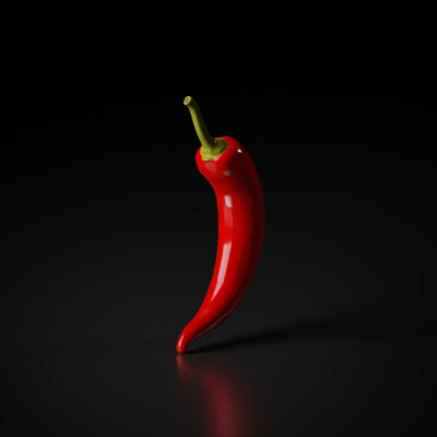 Chili pepper, curved, realistic details.