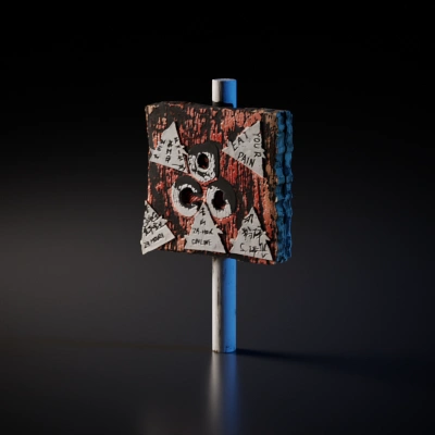 Graffiti-painted wooden signpost.