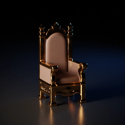 Ornate royal throne, detailed carvings, cushioned seat.