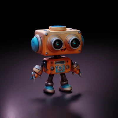 Cute smiling robot with antenna and round features.