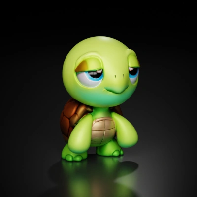 Cartoonish turtle with big eyes, friendly expression.