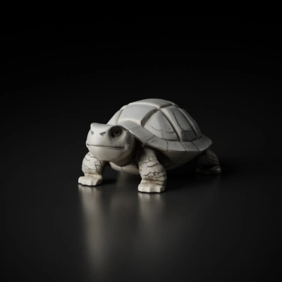 Robotic turtle with segmented shell, mechanical limbs.