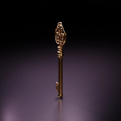 Vintage ornate key, intricate design, decorative piece.