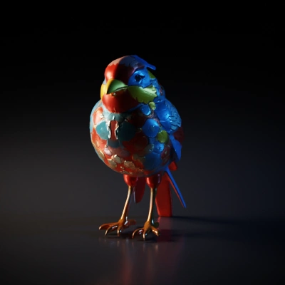 Mechanical bird with detailed, colorful feathers.