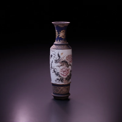 Antique tall vase with intricate dragon and floral patterns.