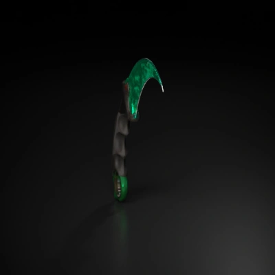 Curved karambit knife, ergonomic grip, tactical design.
